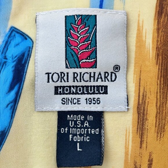 Tori Richard Shirt Mens Large Butter Yellow Cabo Wabo Floral Hawaiian Camp Beach - Picture 6 of 10
